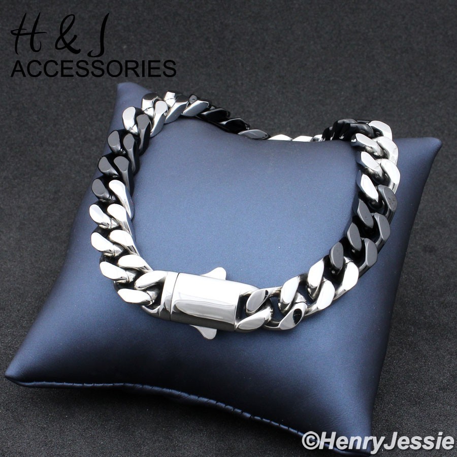7″-11″MEN Stainless Steel 8.5mm Silver/Black Plated Miami Cuban Link Bracelet
