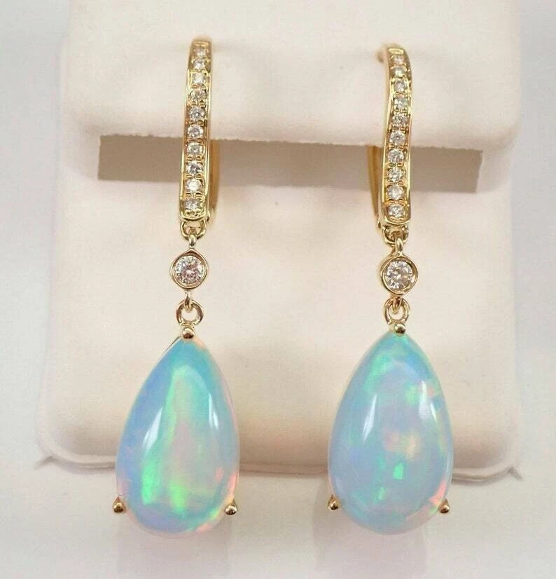 3 Ct Pear Cut Simulated Fire Opal Drop/Dangle Earrings 14k Yellow Gold Plated