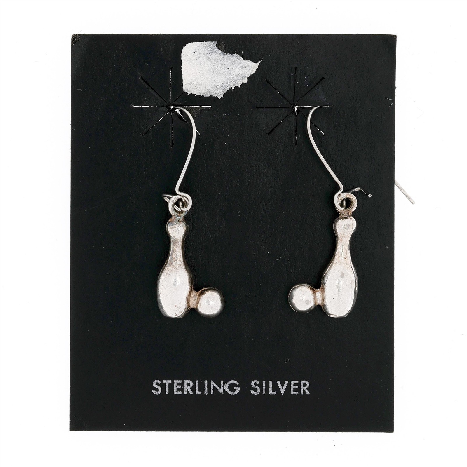 Vtg Sterling Silver Bowling Pin Ball Bowler Gift Dangle Earrings Ladies League