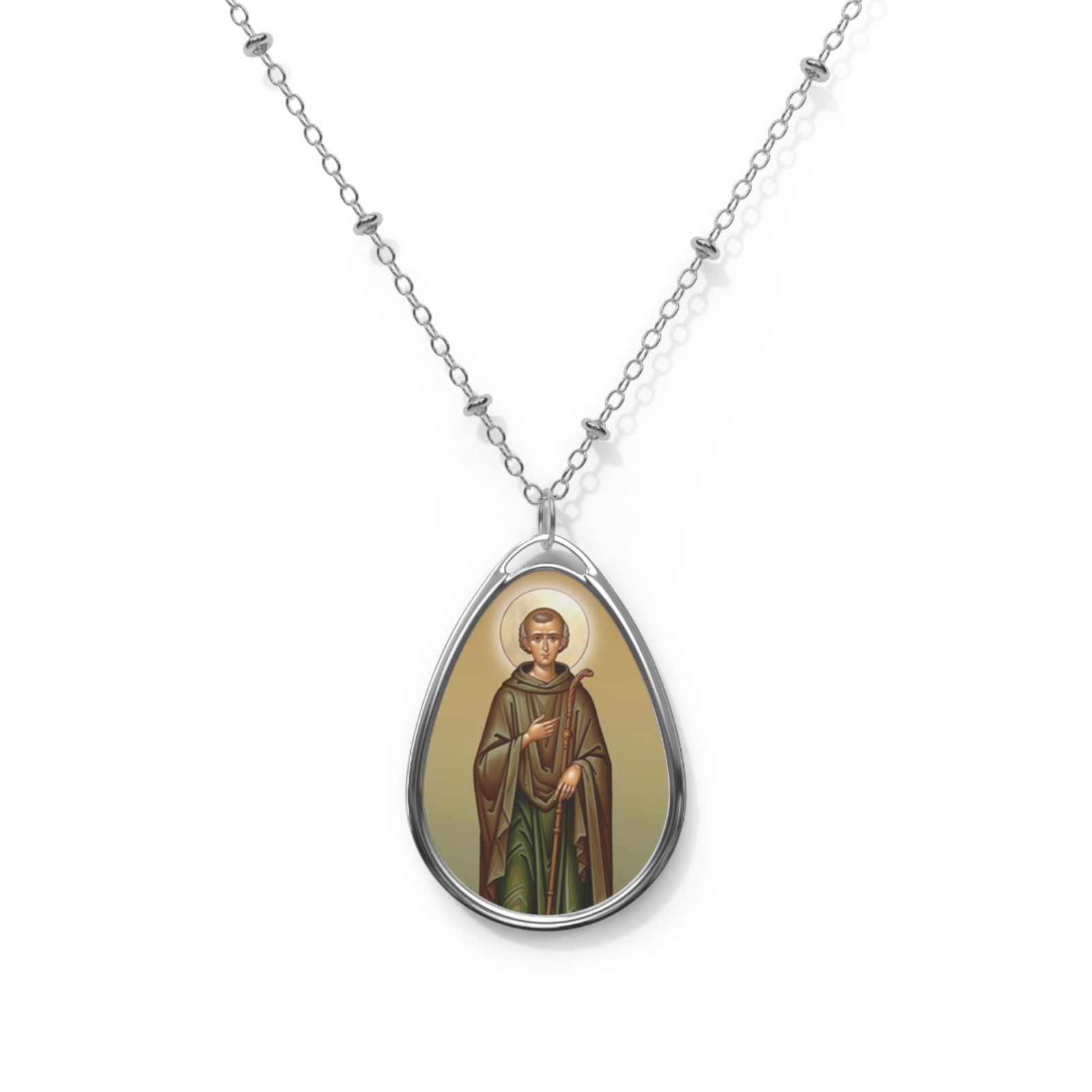 Saint Fiacre, Oval Pendant Necklace, Christian Gift
