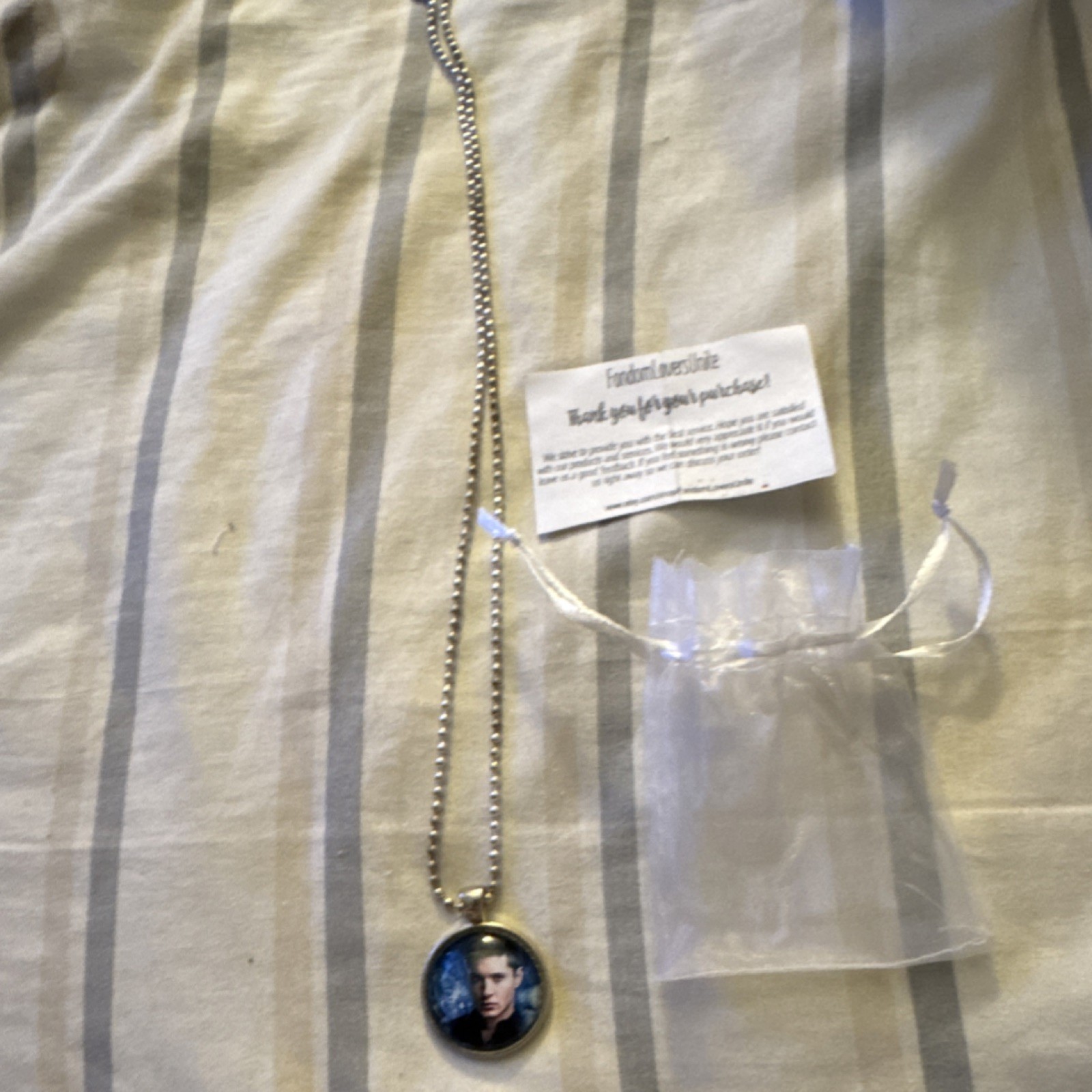Silver Blue Round Photo Pendant Necklace Ball Chain TV Movie Characters