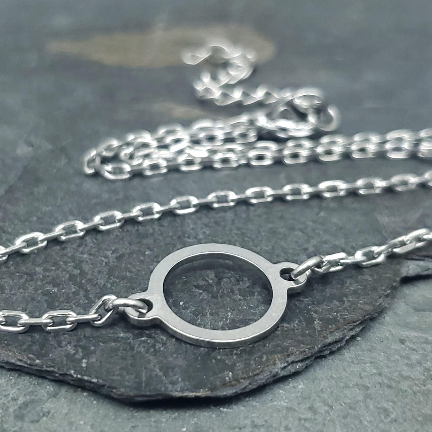 Stainless Steel Open Circle Dainty Choker, Handmade Adjustable Layering Necklace