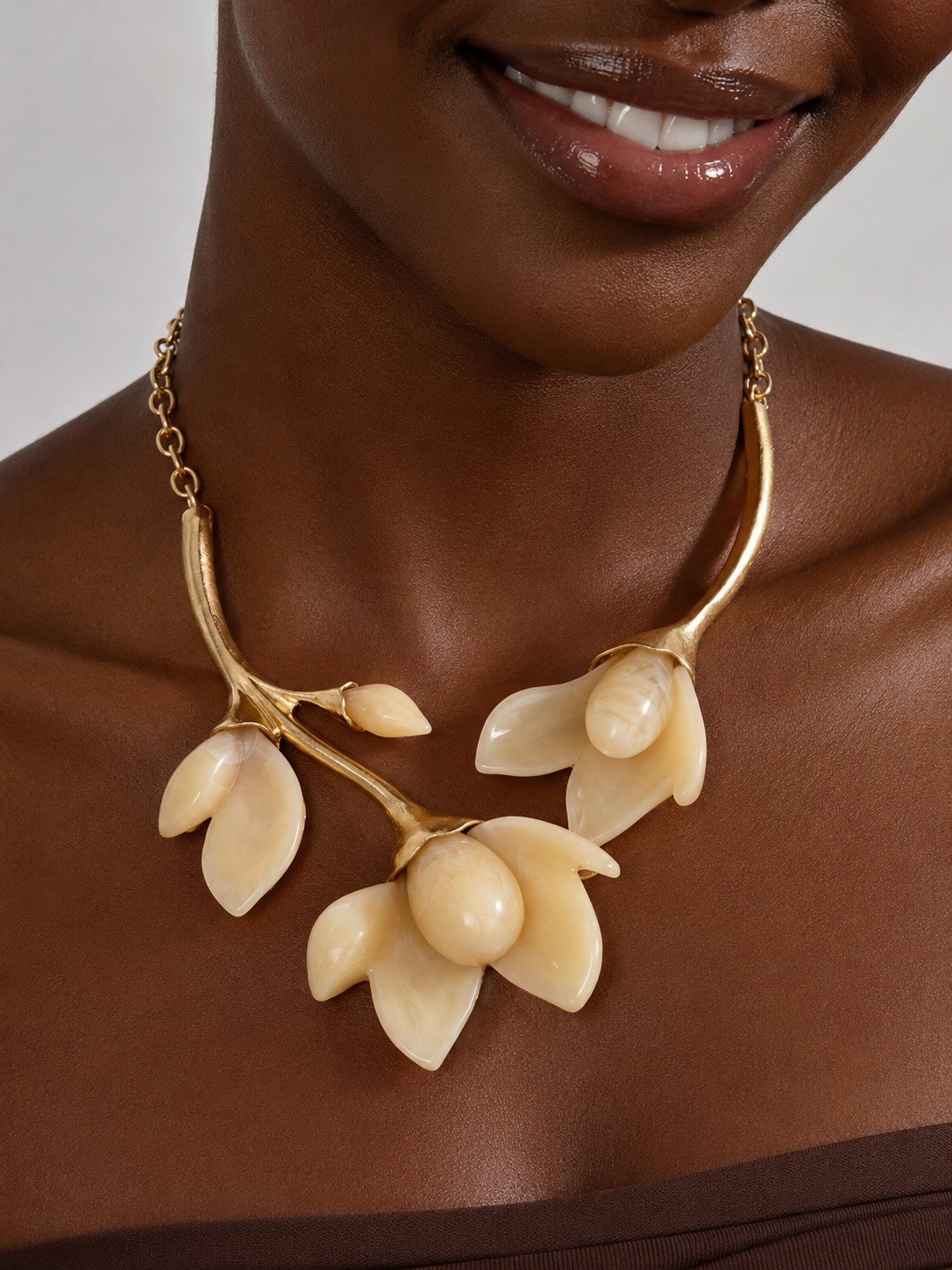 Art Nouveau Artisanal Flower Necklace Museum Magnolia Floral Jade Gold Botanical