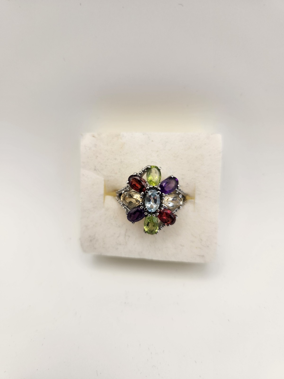 Multi Gemstone Flower Ring Size 7 Stainless Steel Amethyst Garnet Peridot Topaz