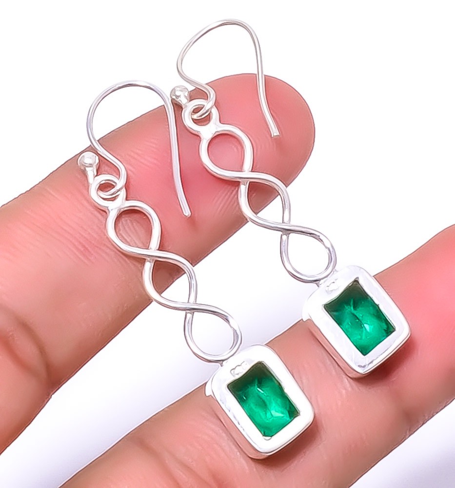 Teal Tourmaline Gemstone Handmade Silver Plated Spiral Earring 1.79″ A319