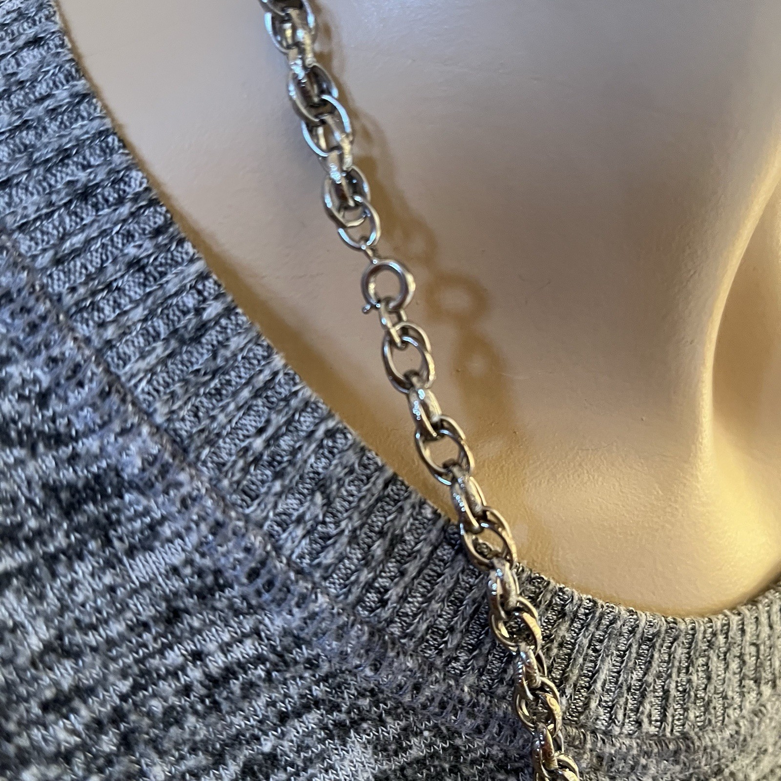 Silver Tone 24” Textured Double Rolo Oval Link Chain Necklace