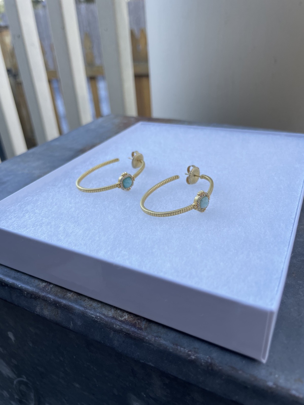 Freida Rothman gem-cut blue gemstone 18k gold-plated Hoop Earrings