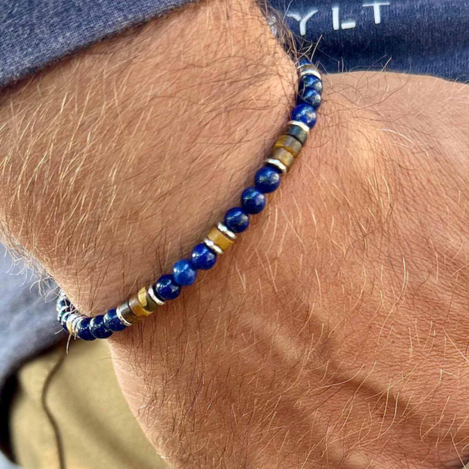 Natural Lapis Lazuli Tiger Eye Bracelet 4mm Beaded Healing Protection Bracelet