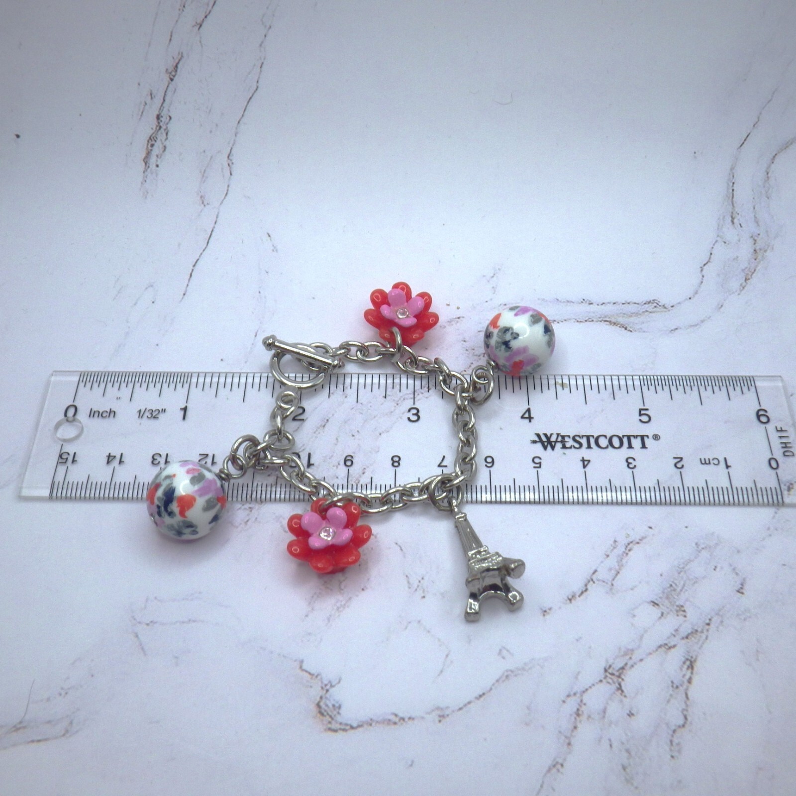 Set of 3 Bracelets Gymboree Charm Eiffel Tower Flowers Austrian Crystals Pastel