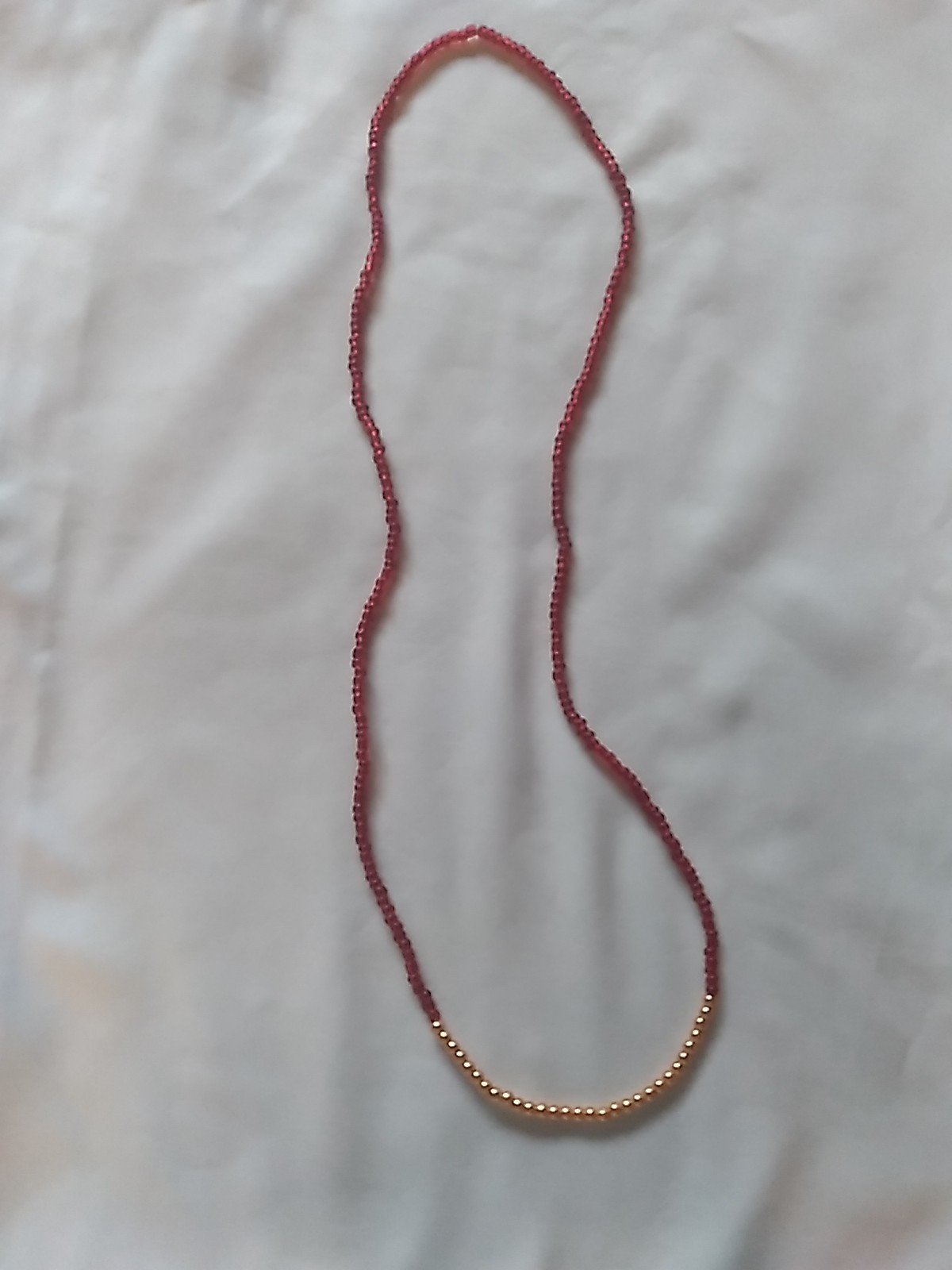 Ruby Red and Gold Tone Seed Glass Beads Length 15 In Necklace
