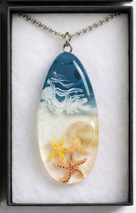 Handmade Epoxy Resin Necklace Unisex Jewelry, Unique Statement Gift Sea