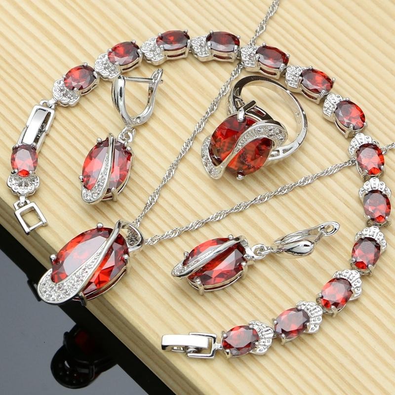 925 Silver Champagne Zircon Bridal Jewelry Set Necklace Earrings Ring Bracelet
