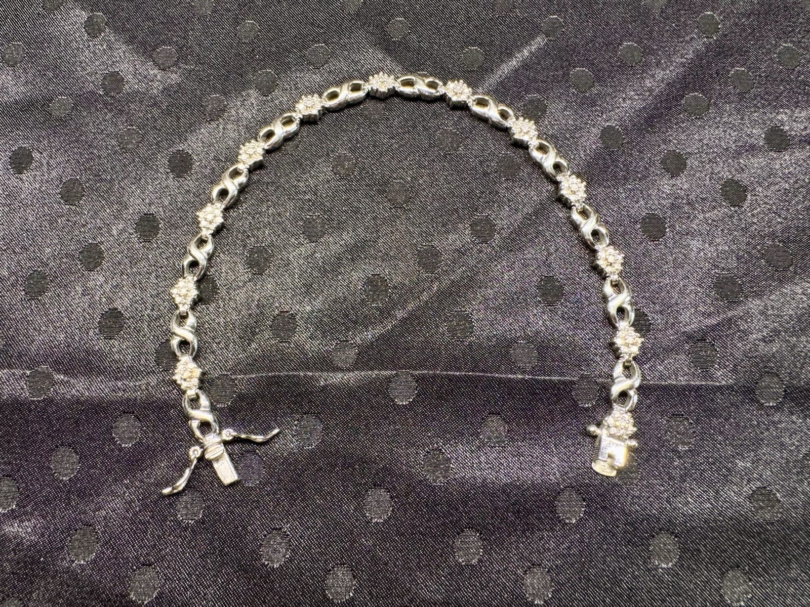PAJ BB Silver Tone Rhinestone Link Bracelet Clear Crystal Box Clasp 7.5”