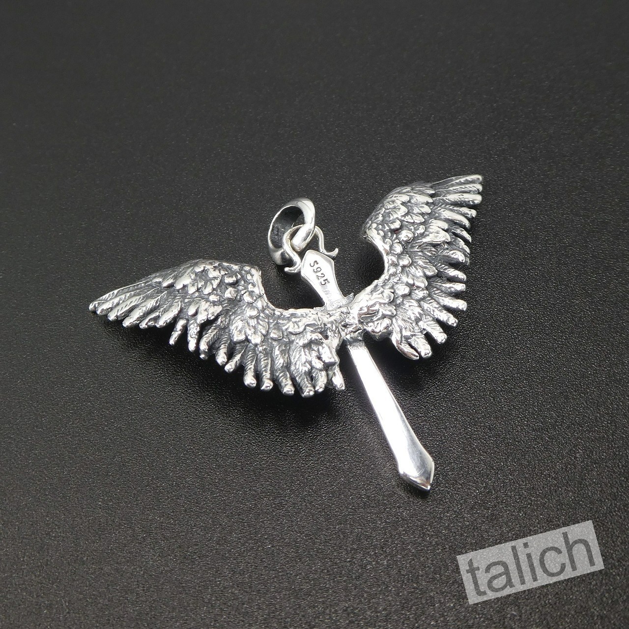 925 Sterling Silver Cross Pendant with Open Angel Wings Amulet Pendant Unique