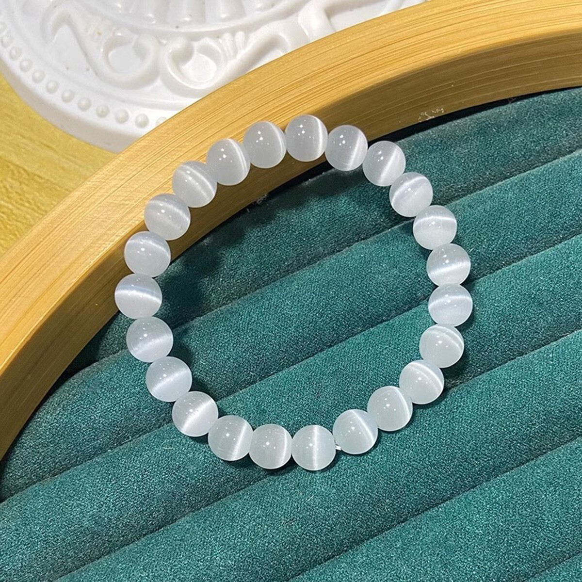 Handmade Natural Selenite Elastic Stretch Bracelet – 8mm Round Gemstone Bead