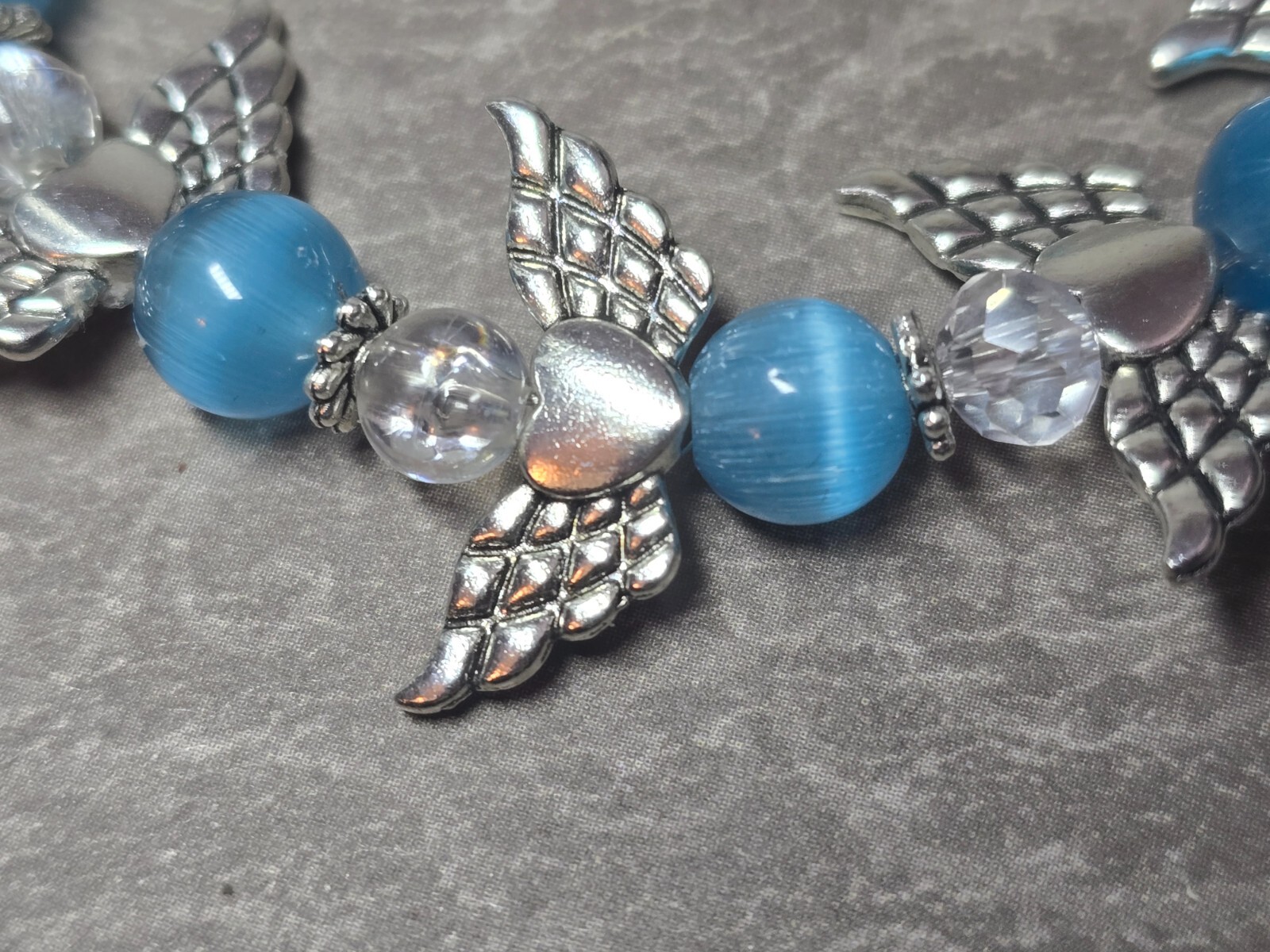 Beautiful Quality Handmade Bracelet, blue & Clear b, Silver Angels, Toggle Clasp