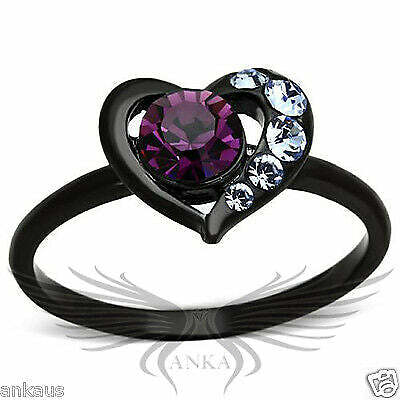 Round 0.5Ct Top Grade Crystal Black Ip Heart Fashion Ring 5 6 7 8 9 10 Tk1300