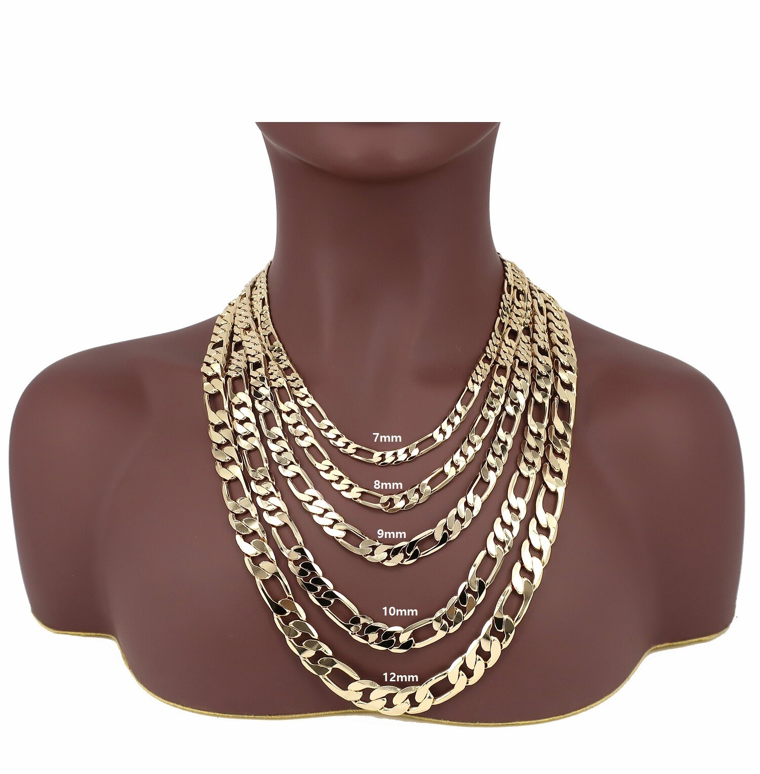 14k Italian Figaro Link Chain Necklace 7mm 8mm 9mm 10mm 12mm Gold Plated