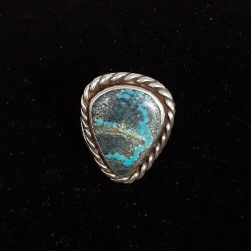Silver Ring W/ Crysocolla Phoenix Stone Size 6.5 Unmarked Tested