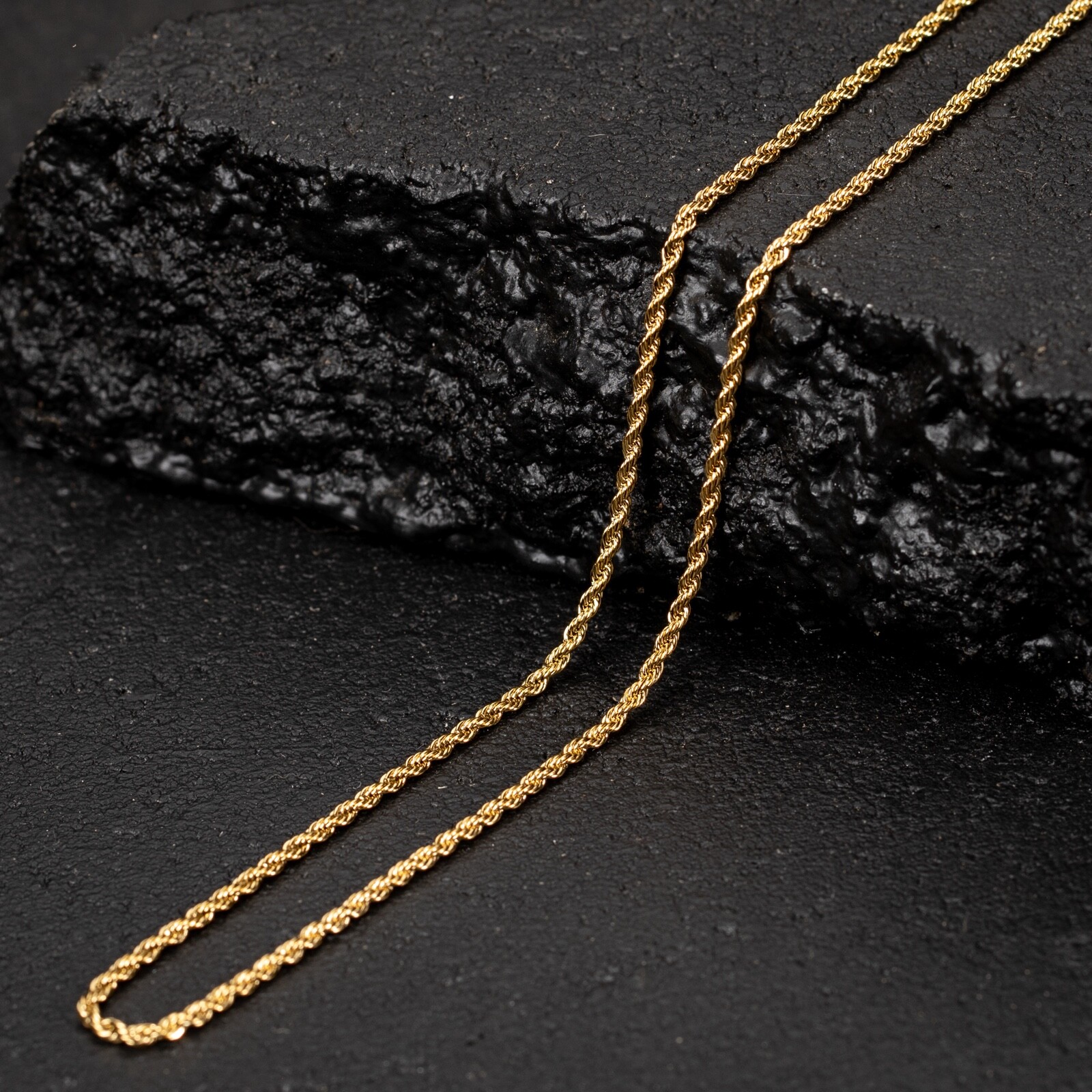 Solid Yellow Gold Plated Heavy 316 Stainless Steel 2MM Twist Rope Chain Necklace
