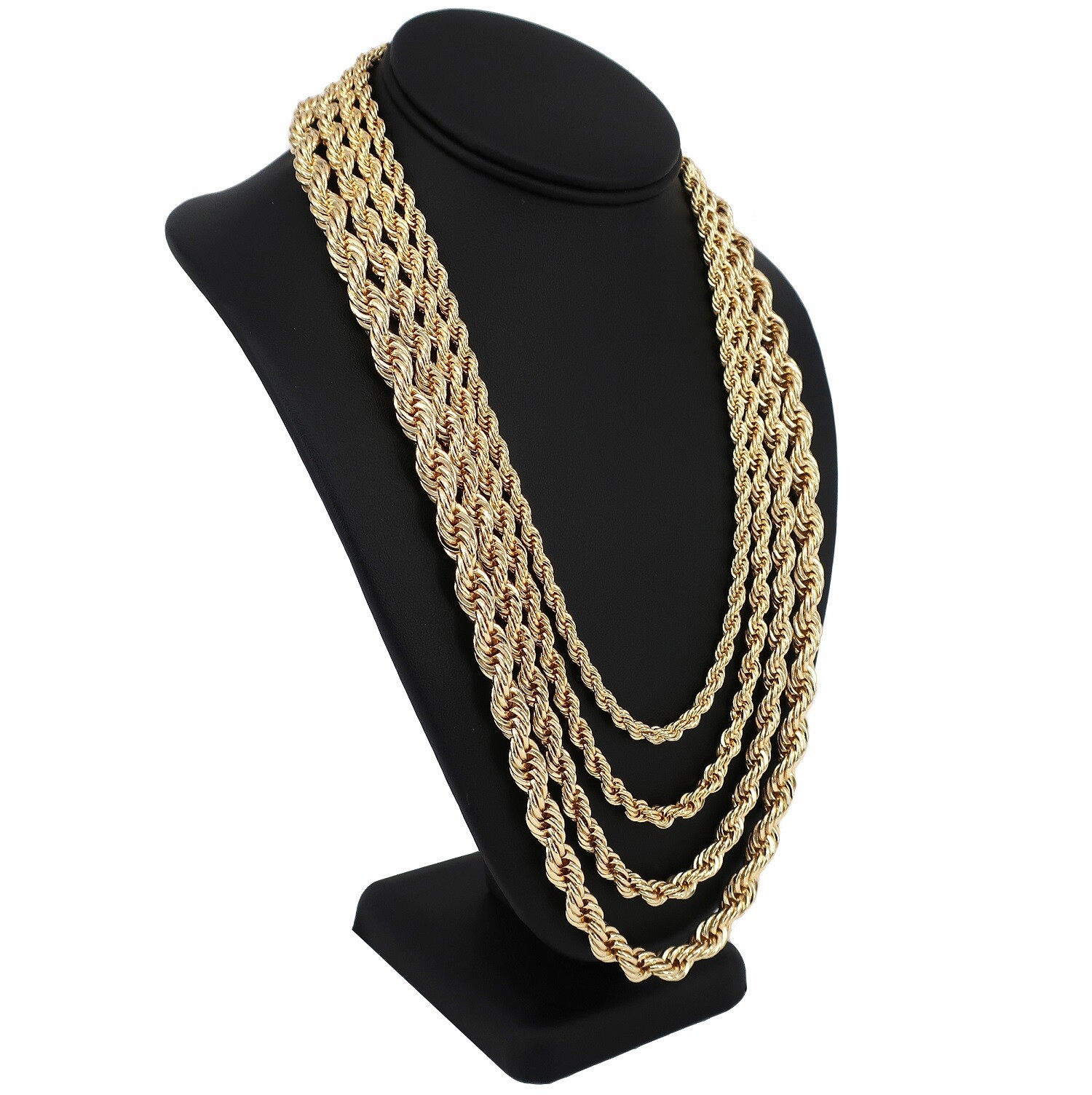 Men’s Rope Chain Necklace Bracelet 6mm 7mm 8mm 9mm Width 14K Gold Plated