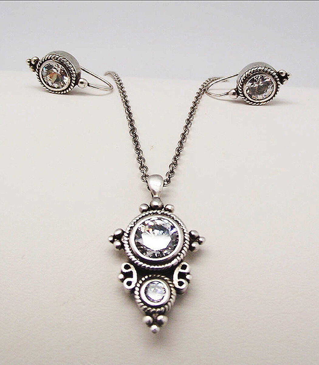 DESIGNER INSPIRED 17 in CLEAR CRYSTAL SILVER NECKLACE & EARRINGS JEWELRY SET NEW