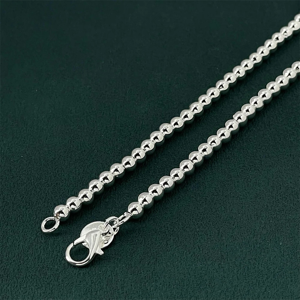 Round Bead Chain Necklace 925 Sterling Silver 4mm Classic Wedding Men Jewelry