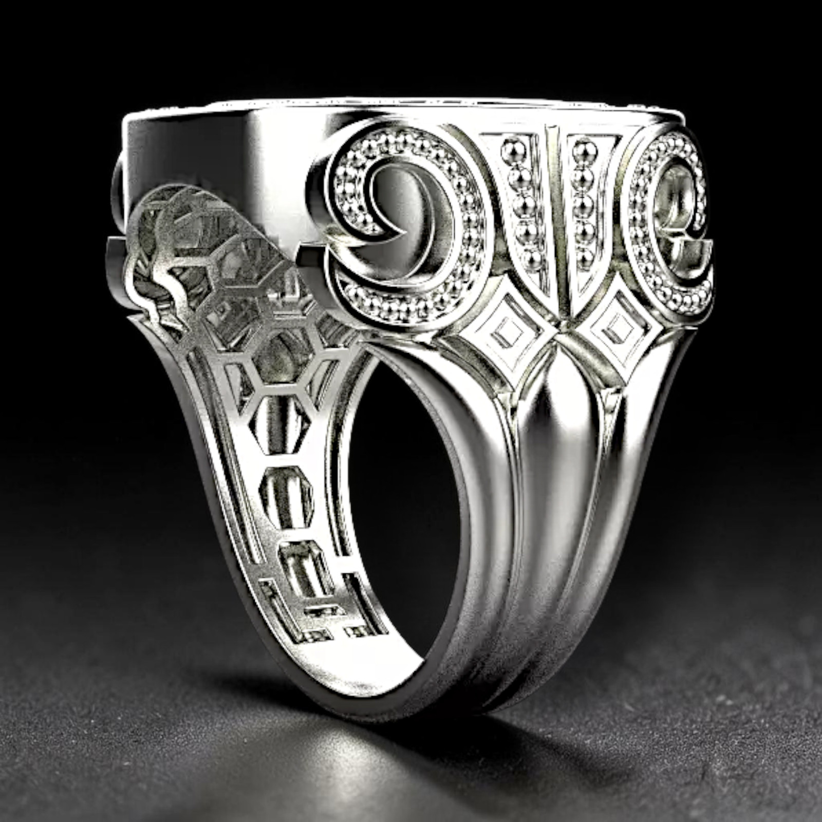 Sterling Silver Initial Signet Ring – Custom Square Diamond Halo Men’s Jewelry