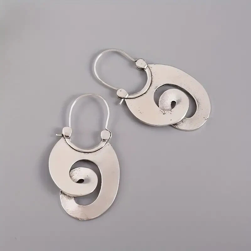 Irregular Spiral Dangle Earrings Retro Minimalist Style Alloy Silver Plated New