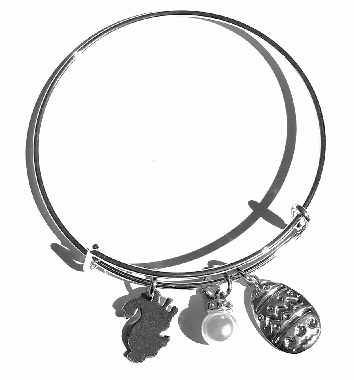 Easter Bangle Bracelet Adjustable To Fit All Wrists Bunny Rabbit Charms Egg