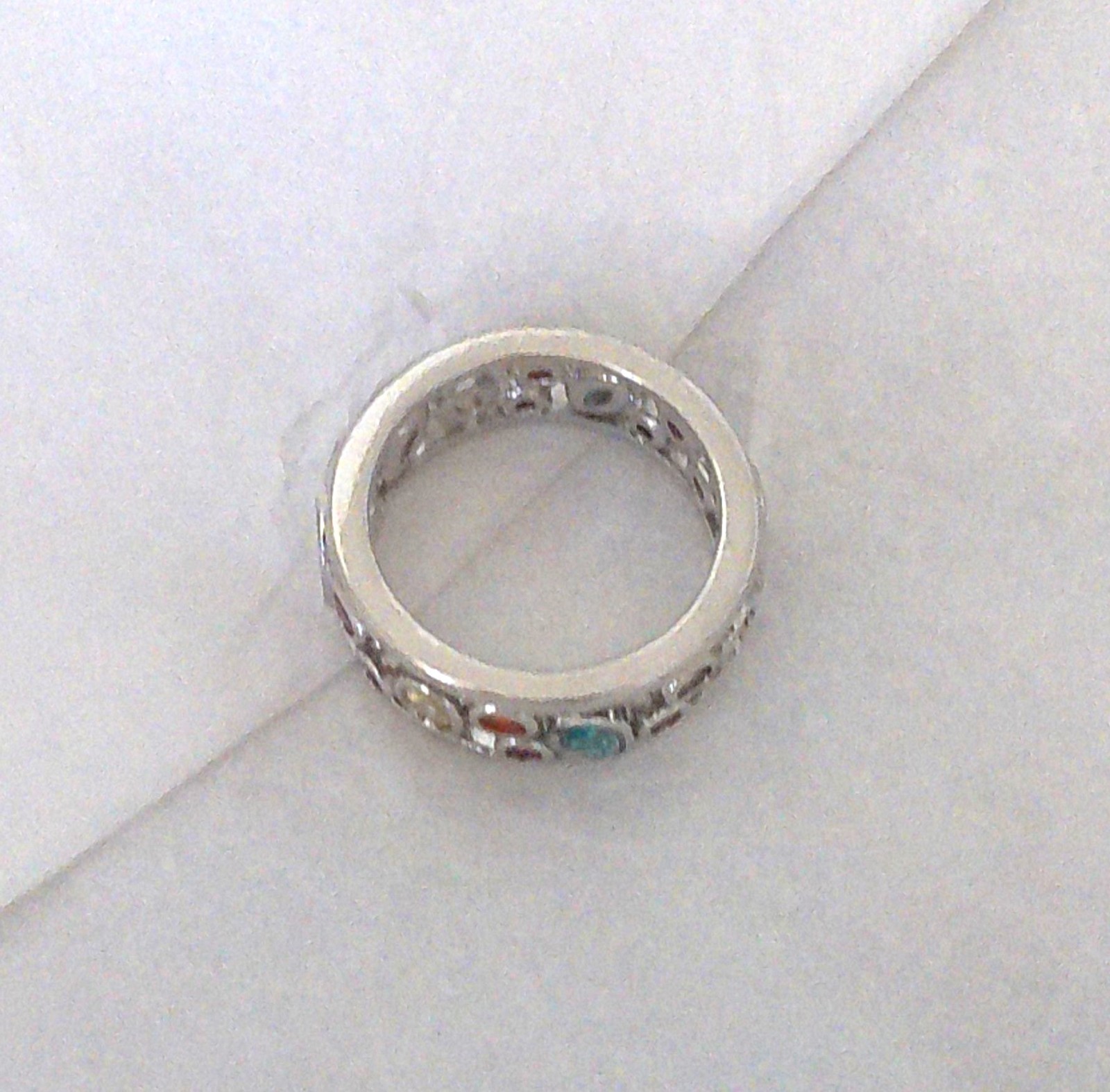 New Silvertone Multicolored Crystal Band Ring Size 7 Perfect for All Occasions
