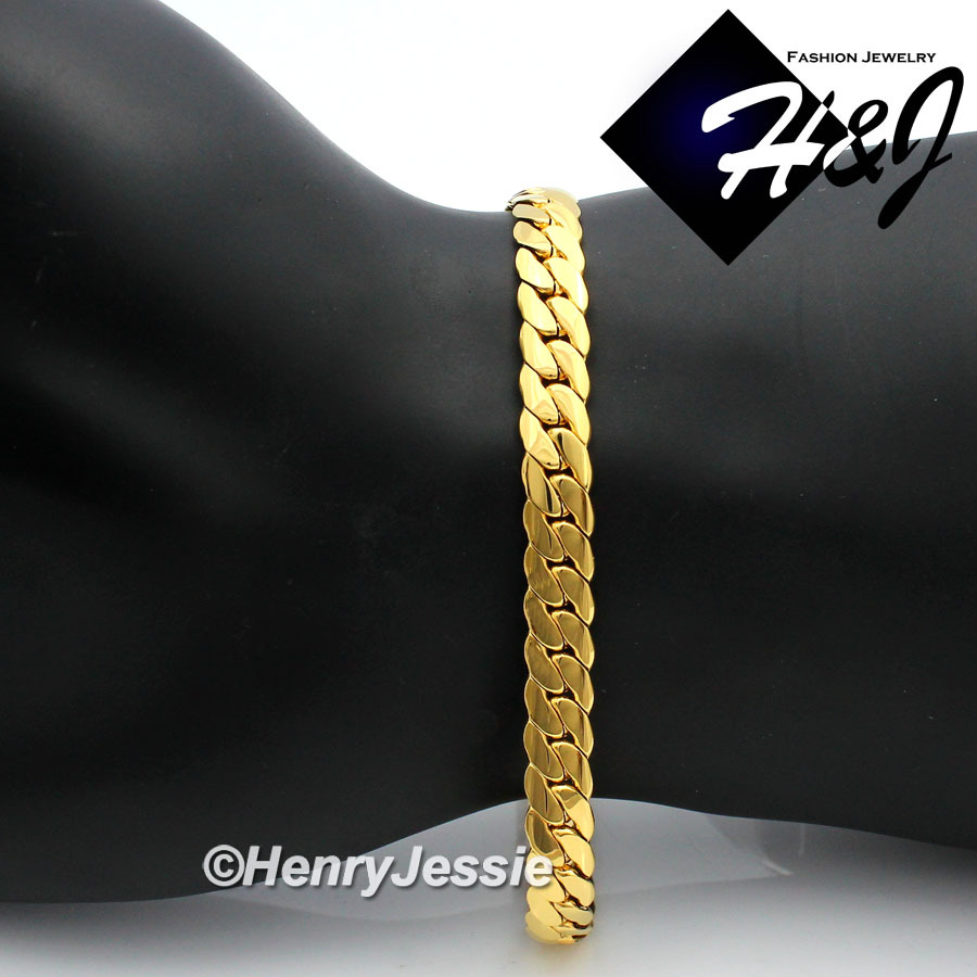 8.5″MEN Stainless Steel 8mm Gold Plated Miami Cuban Curb Chain Bracelet*GB155