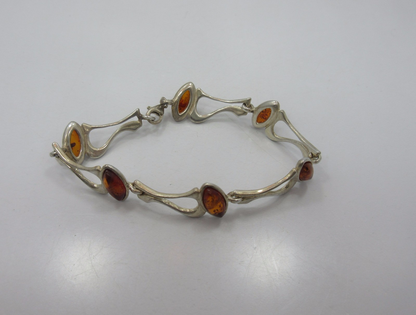 Sterling Silver women marquise Amber link Tennis Bracelet 925 7.5 Inche