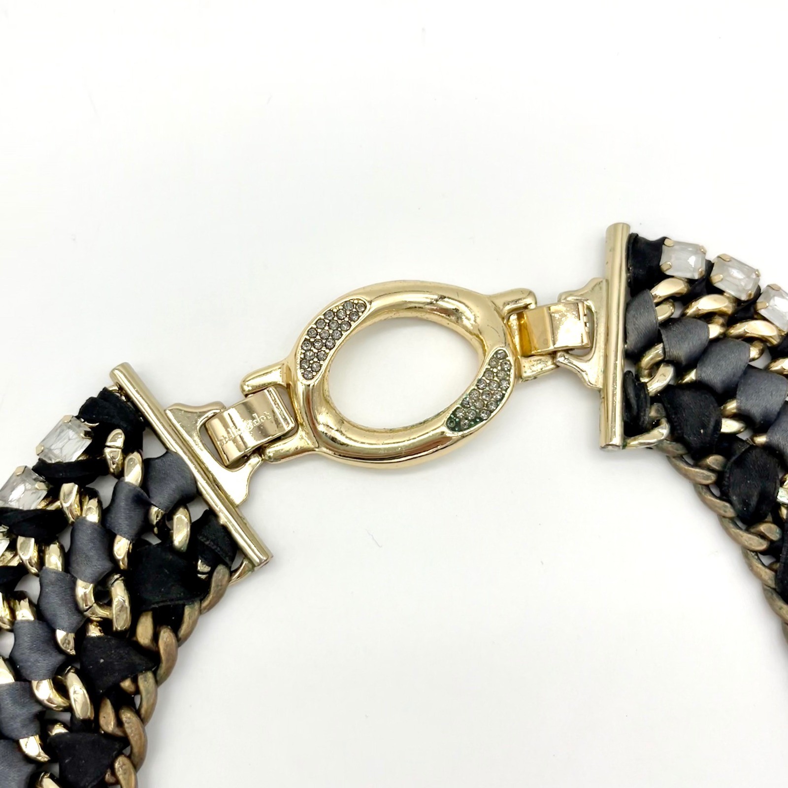 Retired Stella & Dot Bib Necklace & Bracelet Statement Chain Ribbon Rhinestone