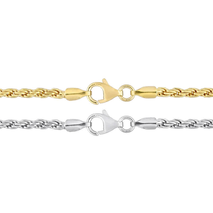 AMOUR 2.2mm Rope Chain Necklace Set 18 Inch 18k Yellow Gold Plated and 16 Inch