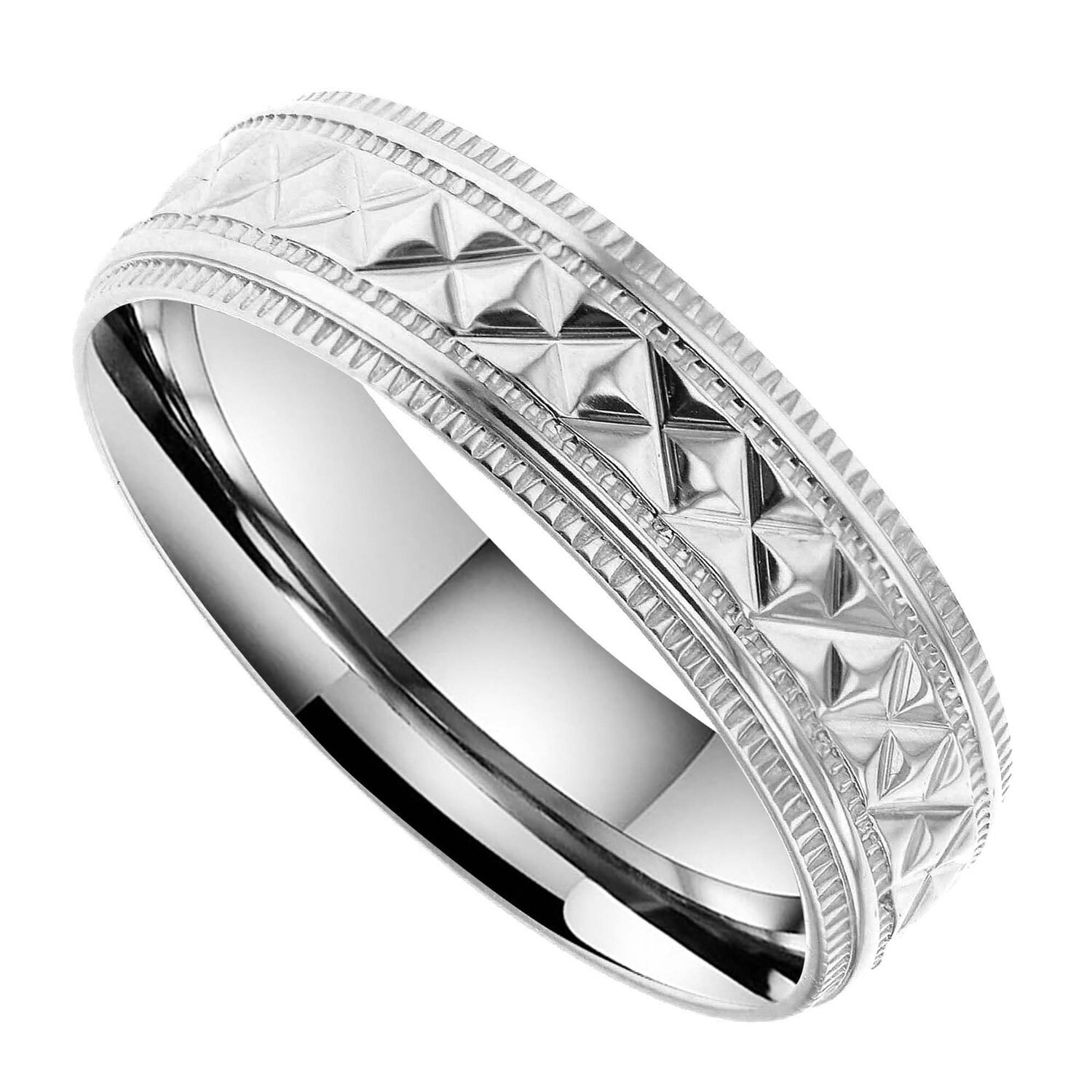 7mm Men’s Ring Jewelry Titanium High Polished Milgrain Edges Wedding Band