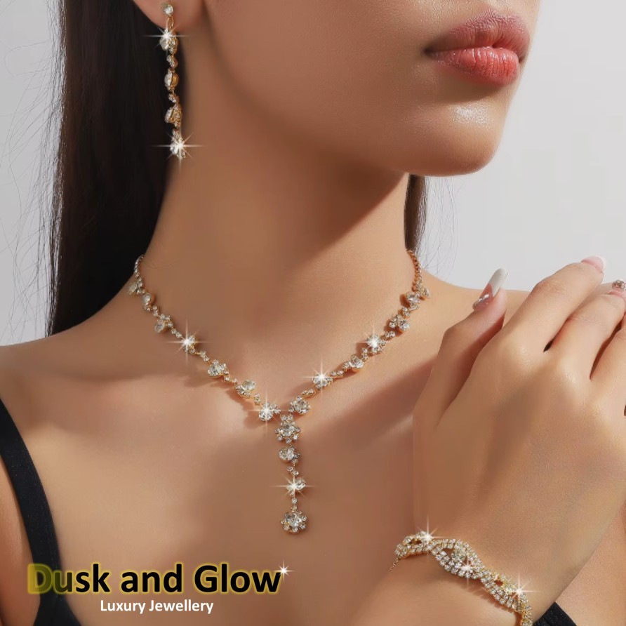 Women Silver Gold Jewellery Set Necklace Drop Earrings Ladies Wedding Gift UK
