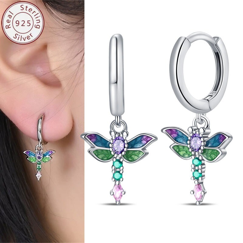 KUNSIR 925 Sterling Silver Dragonfly Drop Dangle Earrings For Women Jewelry Gift