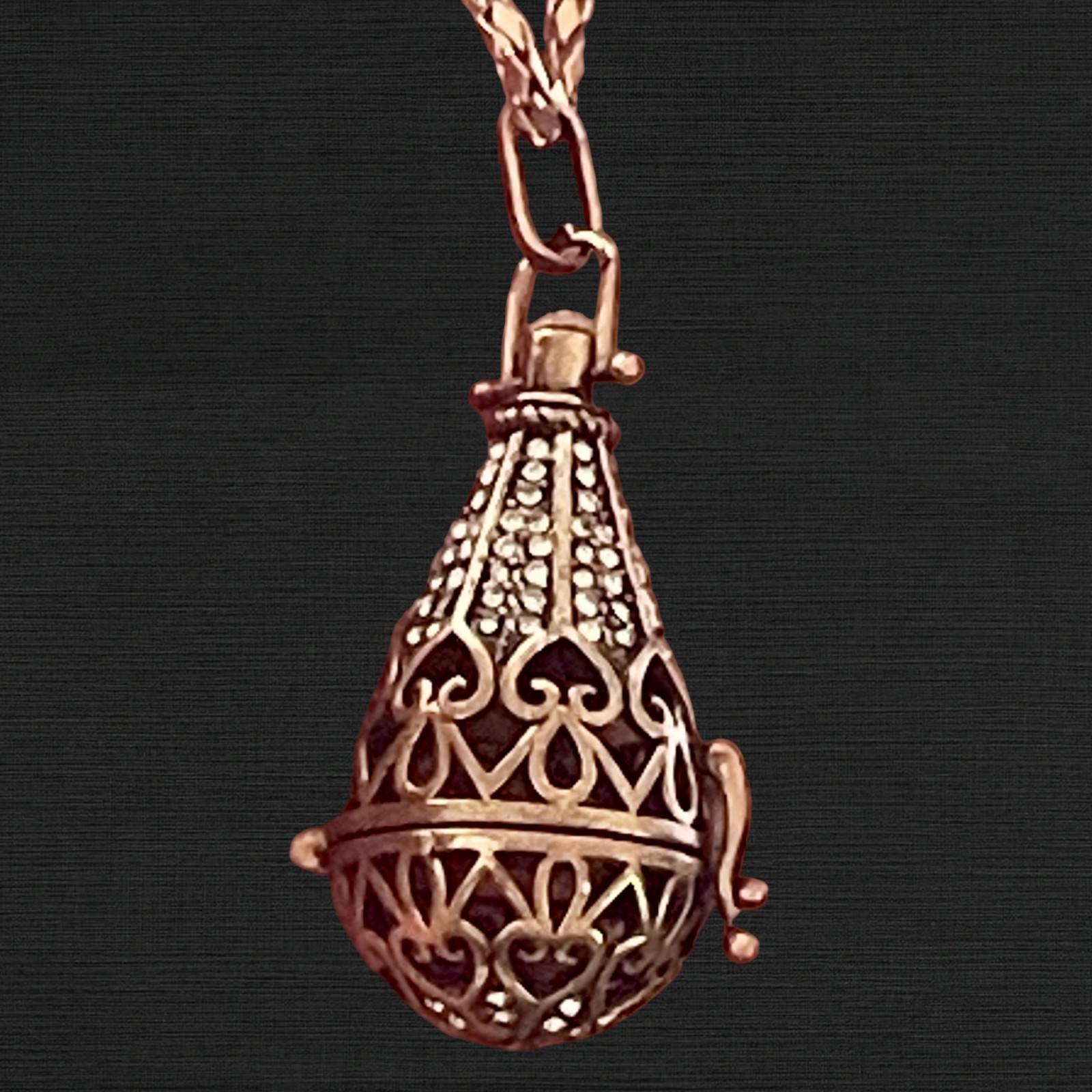 Bottle Locket Necklace Scent Diffuser, Antique Finish, Rhinestones 1⅛ x 2 beawen