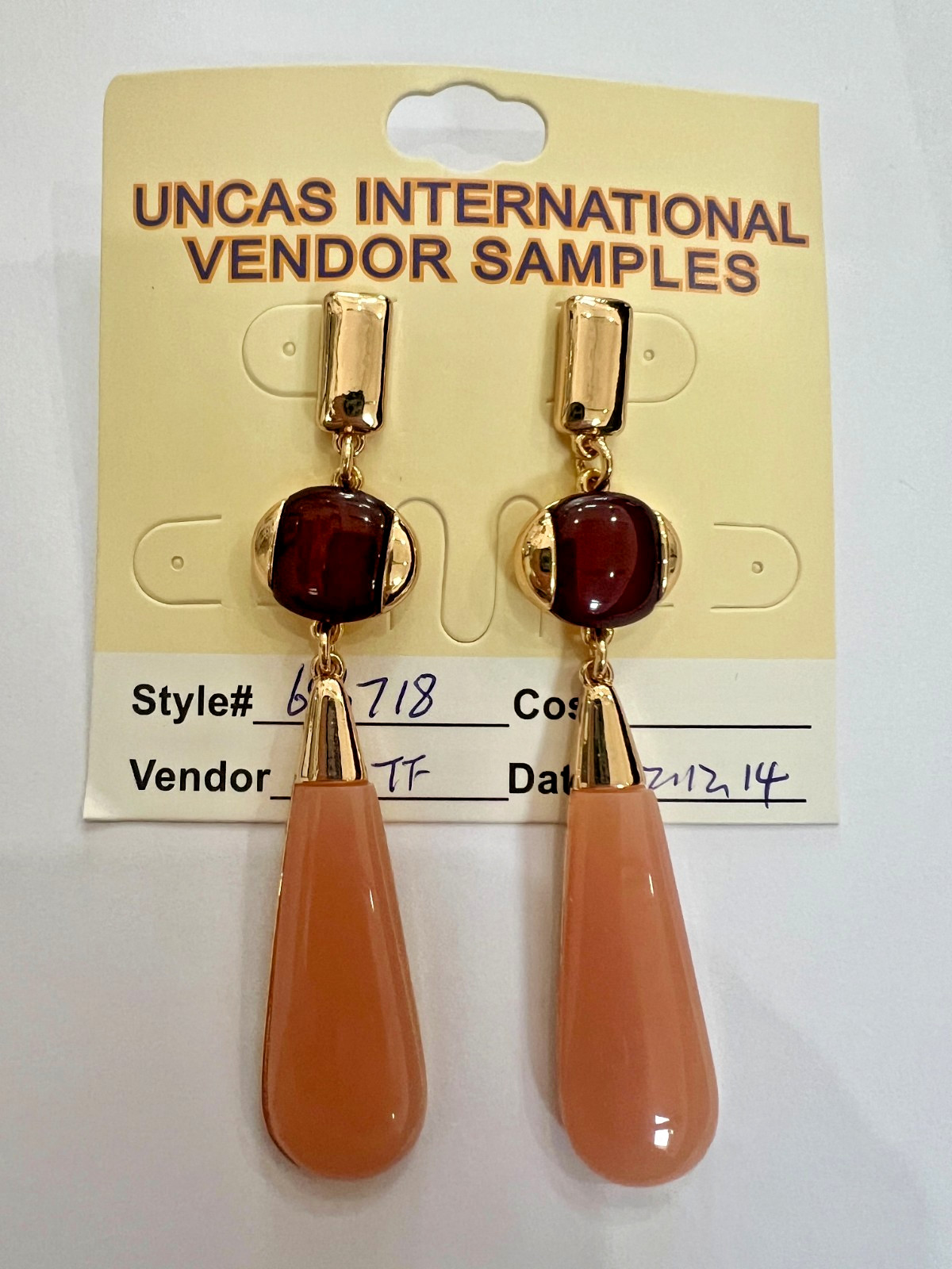 Uncas Int Gold Blush Wine Dangle Earrings Resin Wood Earth Tones Vendor Sample