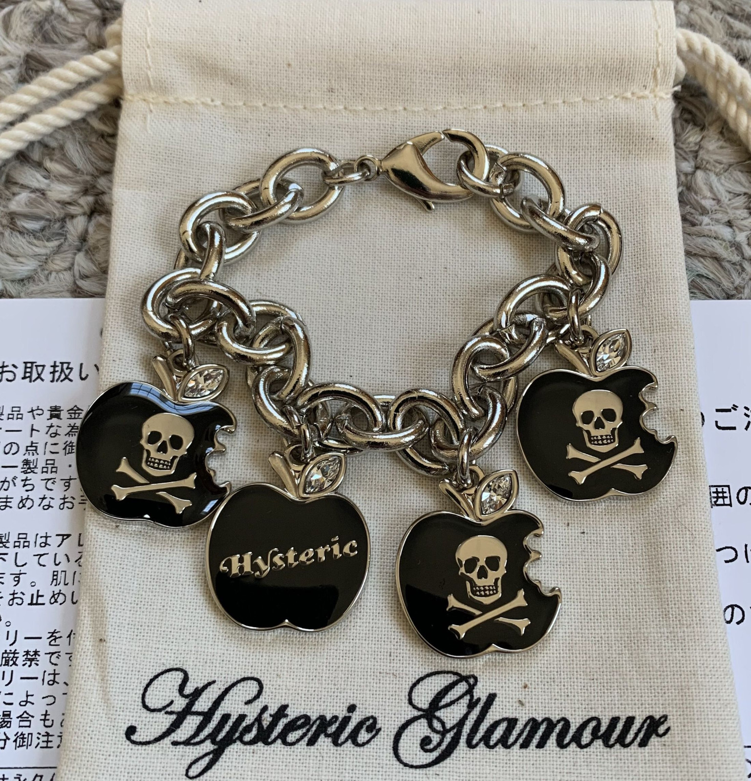 NEW Hysteric Glamour Skull Apple Charm Bracelet w/bag