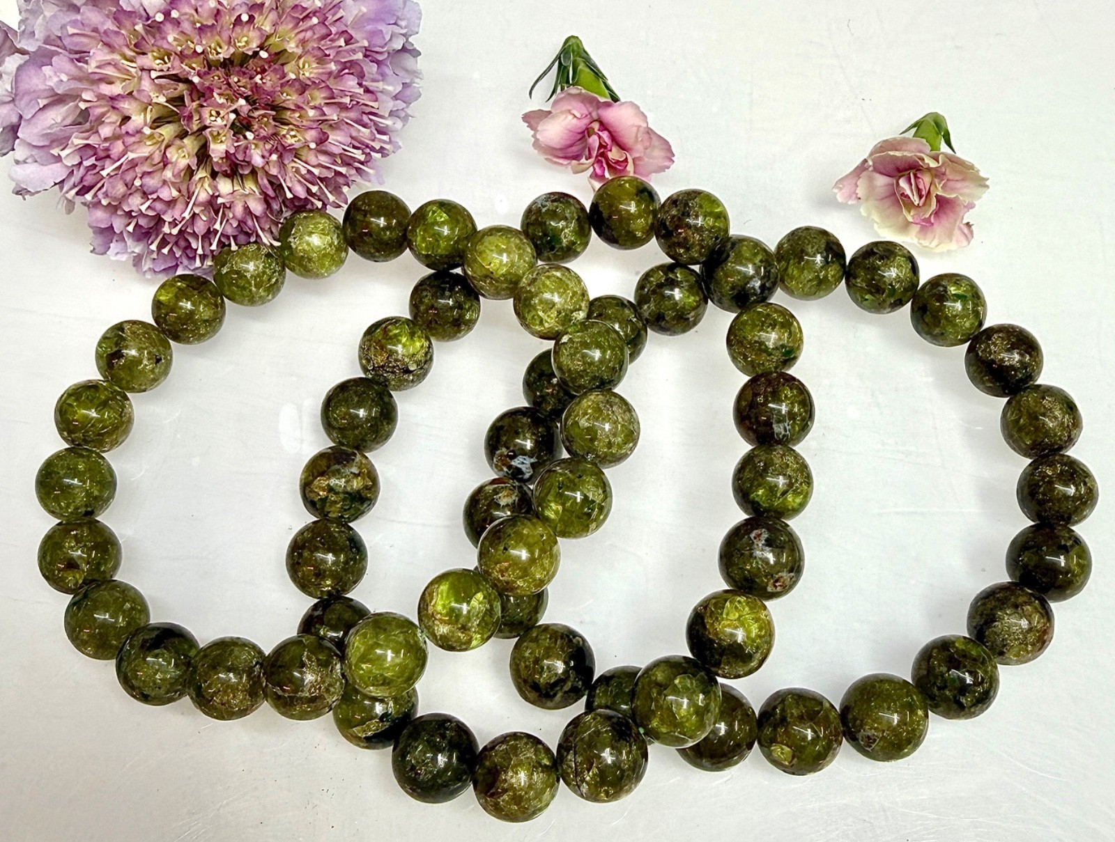 Wholesale 3 Pcs Natural Peridot 9-10mm Crystal Healing Stretch Bracelet 8”