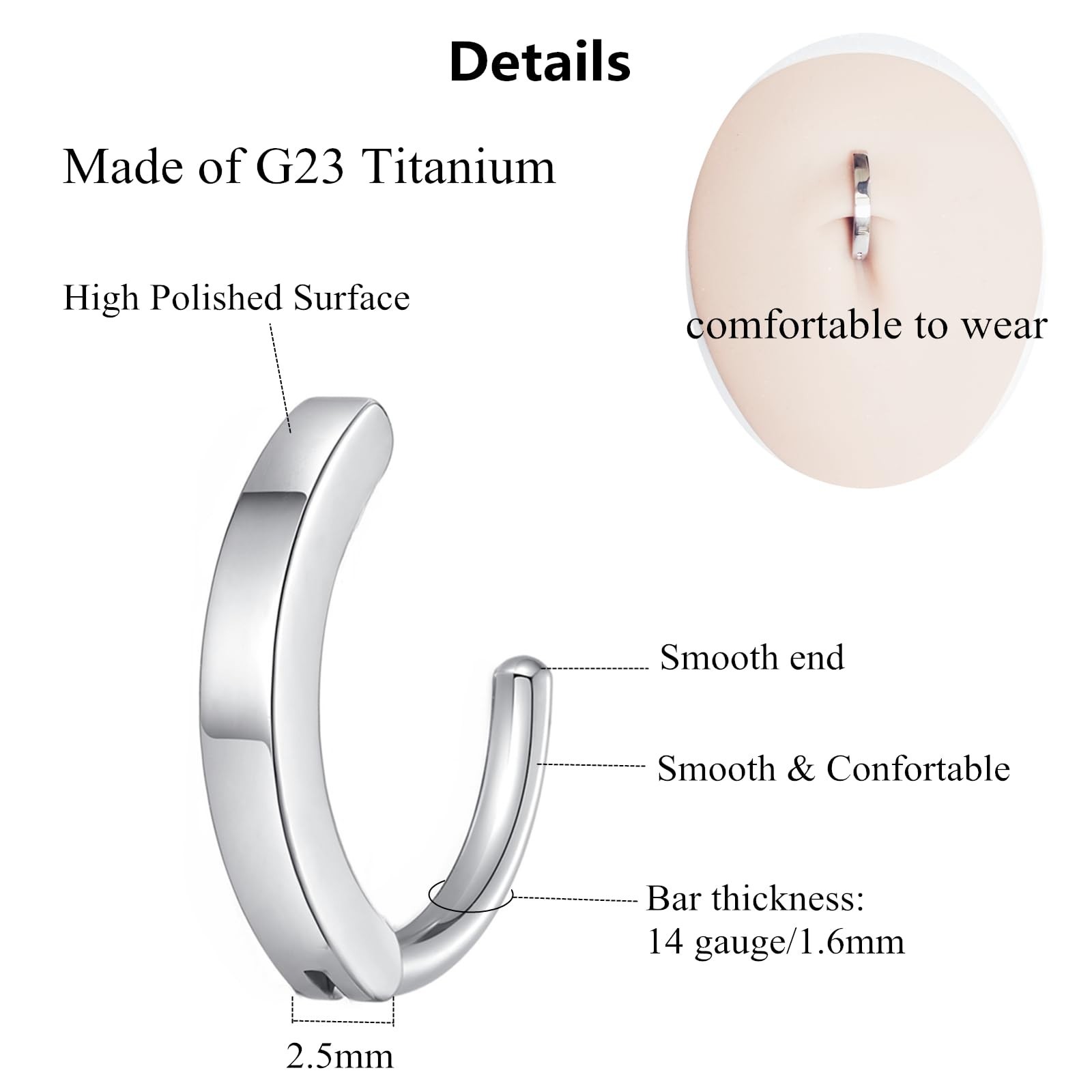 ORANGELOVE G23 Titanium 14G Belly Button Rings for Women Hinged Hoop Clicker …