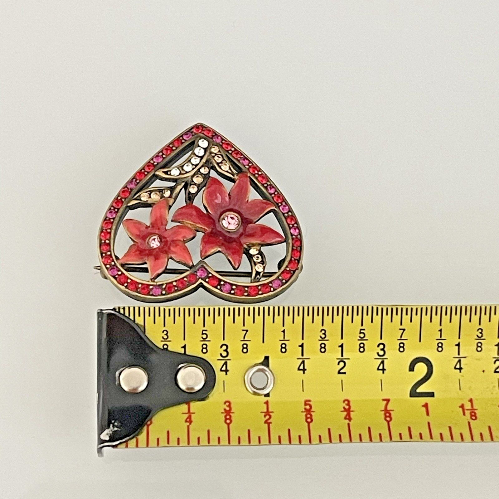 Heart Flower Brooch Pin Jay Strongwater – Red & Pink Enamel & Rhinestone