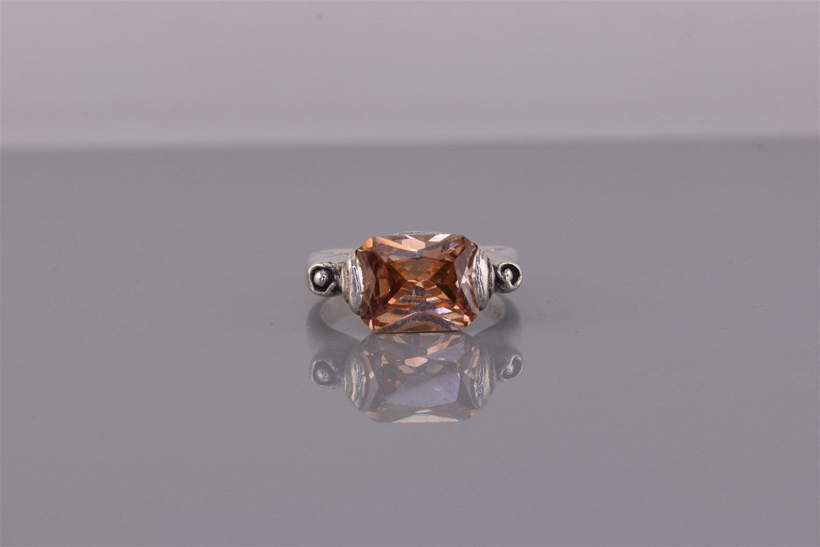 Sterling Silver Orange Radiant Cubic Zirconia Dotted Bezel Band Ring 925 Sz: 5