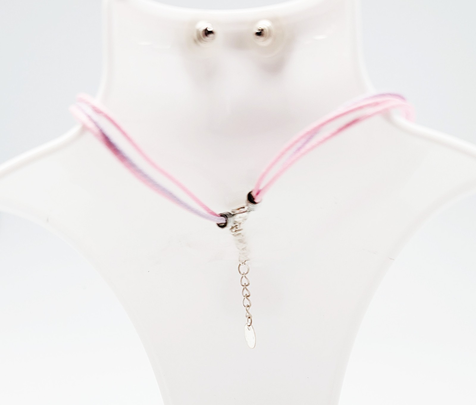 DESIGNER INSPRIED 17 in PINK FAUX FACETED GEM MULTI CORD SILVER JEWLERY SET