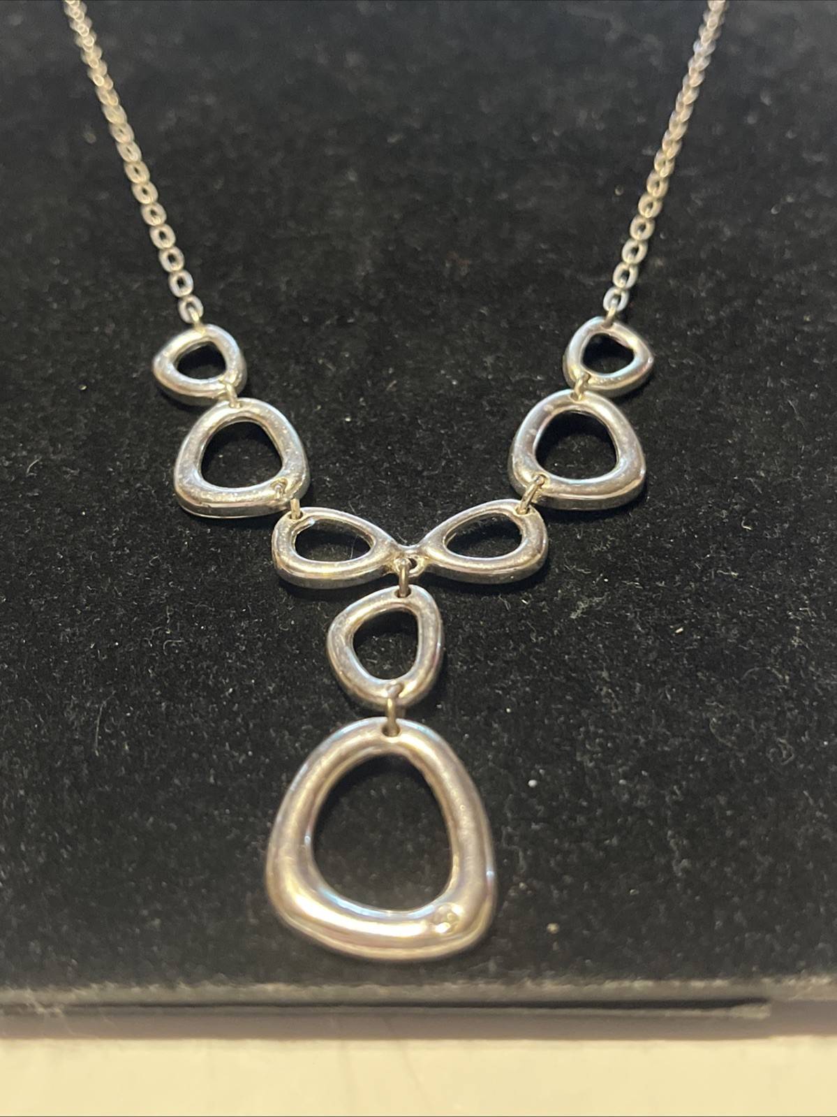 SAC Y Drop Necklace silver tone Open Work chain 16-18”