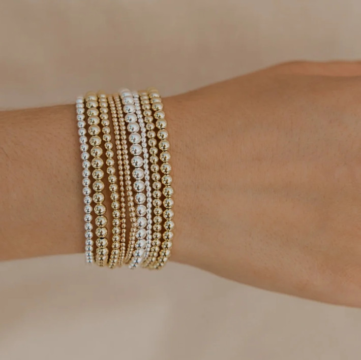 2 Pack Gold Filled Stretch Bead Bracelets Healing Everyday Stackable Jewelry