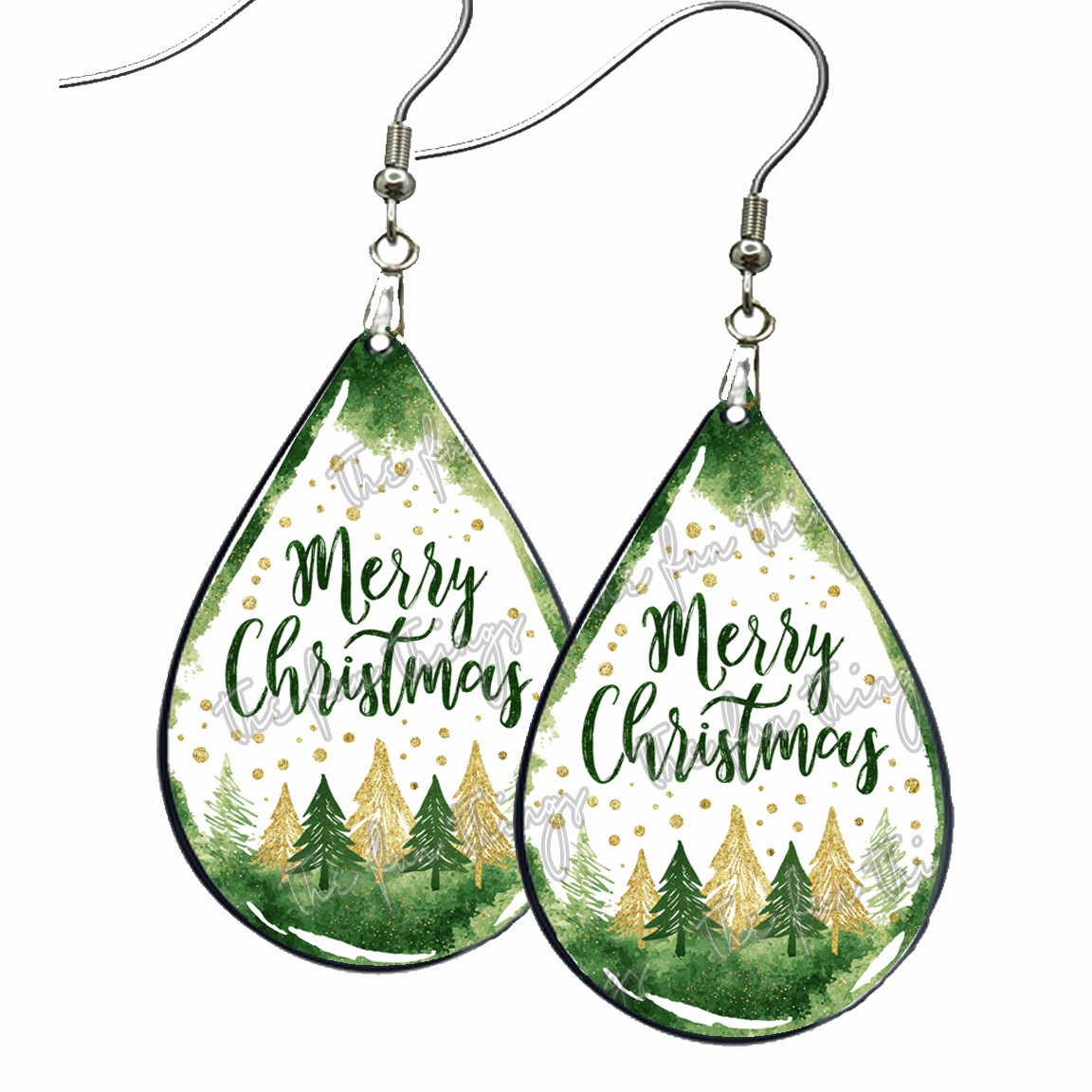 Merry Christmas Trees Earrings Teardrop Dangle Wood Christmas Jewelry & Gifts