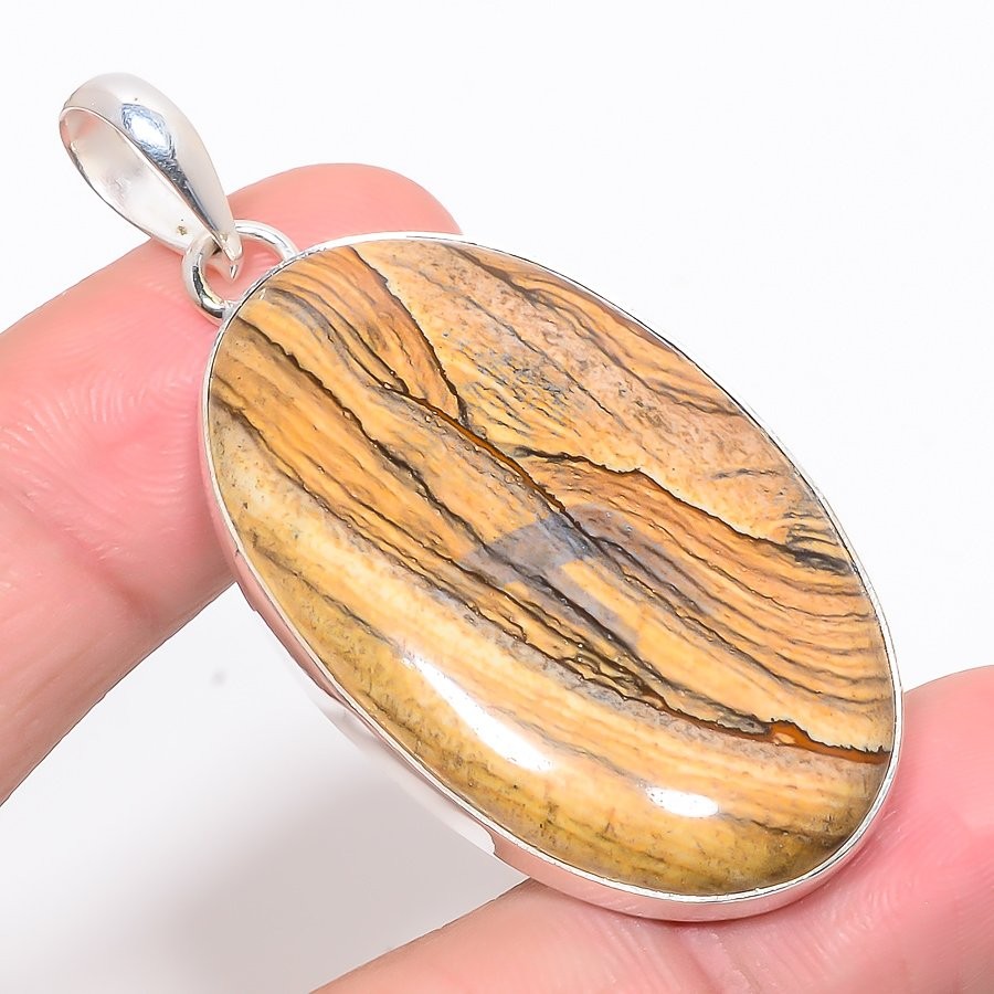 Picture Jasper 925 Silver Plated Jewelry Handmade Pendant 2.36″ T56